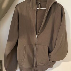 SKIMS Brown Full-Zip Fleece Hoodie